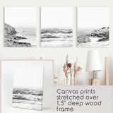 Coastal Black White Photography Set. Waves, Rocky Beach