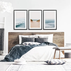 Modern Beach Set of 3 Posters. Sandy Beach, Waves, Surfers
