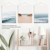 Modern Beach Set of 3 Posters. Sandy Beach, Waves, Surfers