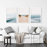 Modern Beach Set of 3 Posters. Sandy Beach, Waves, Surfers