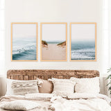 Modern Beach Set of 3 Posters. Sandy Beach, Waves, Surfers