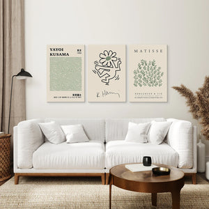 Yayoi Kusama & Matisse Cutouts. Green Sage Wall Art Set