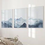 Blue Abstract Watercolor Mountain 3 Piece Decor