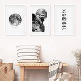 Modern Black White Moon Phases Wall Art Set of 3