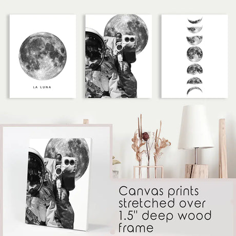 Modern Black White Moon Phases Wall Art Set of 3
