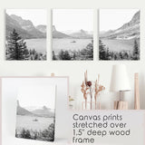 Glacier National Park. US Black White Mountain Lake Prints