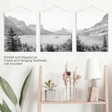 Glacier National Park. US Black White Mountain Lake Prints