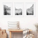 Glacier National Park. US Black White Mountain Lake Prints