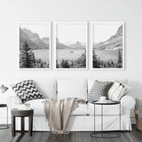 Glacier National Park. US Black White Mountain Lake Prints