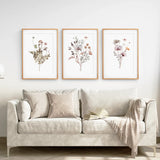 Set of 3 Beige and Purple Wildflower Posters