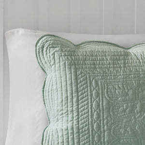 3 piece antimicrobial reversible scalloped edge quilt set king - seafoam - Tuesday Morning - Quilts & Comforters