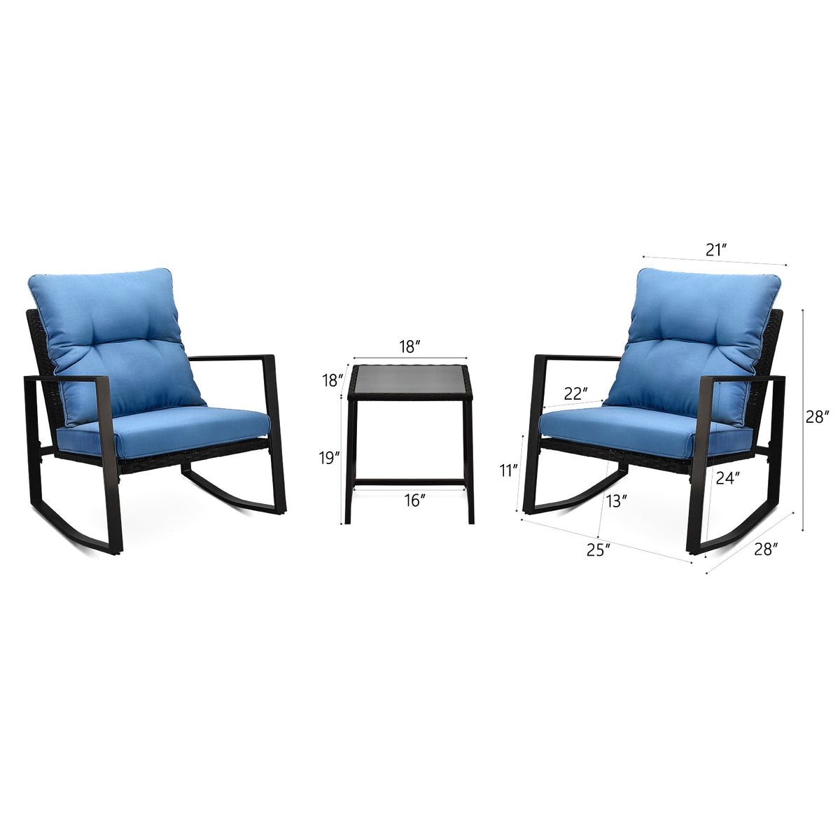 3 Piece Patio Bistro Set with Blue Cushions - view 7