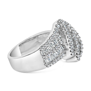 14K White Gold 1-1/2 Cttw Round and Baguette Diamond Bypass Cocktail Ring Band (H-I Color, SI1-SI2 Clarity) - Size 7