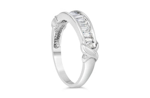 .925 Sterling Silver 1/2 Cttw Baguette Cut Diamond Channel Set X-Station Wedding Ring (H-I Color, I1-I2 Clarity) - Size 6-1/2