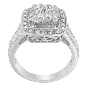 10K White Gold Diamond Cluster Ring (1 Cttw, H-I Color, SI2-I1 Clarity) - Size 6-1/2