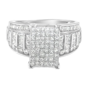 14K White Gold 2.0 Cttw Mixed-Cut Diamond Rectangle Invisible-Set Composite Cluster Ring with Bar- and Channel-Set Band (H-I Color, SI2-I1 Clarity) - Size 5