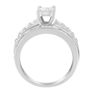 14K White Gold 1.0 Cttw Mixed-Cut Diamond Rectangle Invisible-Set Composite Cluster Ring with Bar- and Channel-Set Band (H-I Color, SI2-I1 Clarity) - Size 7