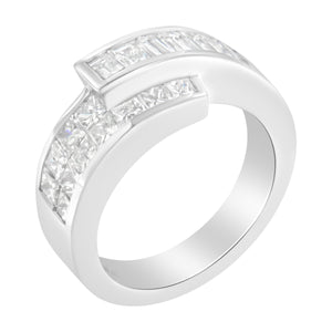 14K White Gold 2.0 Cttw Channel-Set Princess and Baguette-Cut Diamond Bypass Ring Band (G-H Color, SI1-SI2 Clarity) - Ring Size 6.5