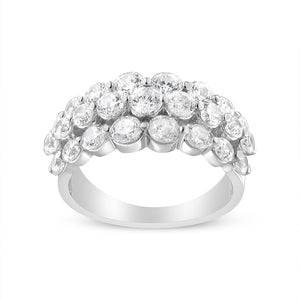 10K White Gold 2 1/2 Cttw Round Natural Diamond 3 Row Band Ring (I-J Color, I1-I2 Clarity) - Ring Size 7