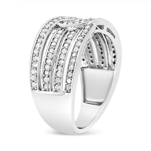 .925 Sterling Silver 1/2 Cttw Diamond Multi-Row Bypass Band Ring (I-J Color, I3 Clarity) - Size 7