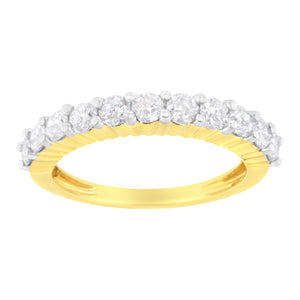 IGI Certified 1.0 Cttw Diamond 10K Yellow Gold Prong Set Fluted Band Style Wedding Ring (J-K Color, I1-I2 Clarity) - Size 7