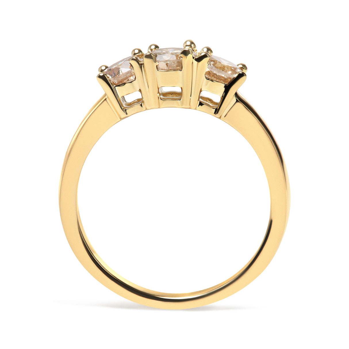 10K Yellow Gold 1.00 Cttw Champagne Diamond 3-Stone Band Ring (J-K Color, I1-I2 Clarity)  - Size 7