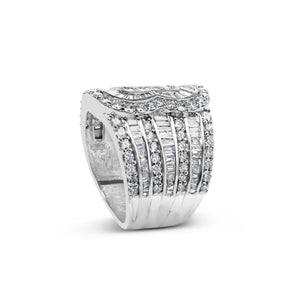 10K White Gold 2 1/2 Cttw Round and Baguette-Cut Diamond Multi-Row Bypass Ring (J-K Color, I2-I3 Clarity) - Ring Size 7