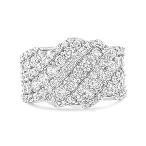 10K White Gold 3.00 Cttw Diamond Multi Row Cluster Band Ring (I-J Color, I3 Clarity) - Size 7