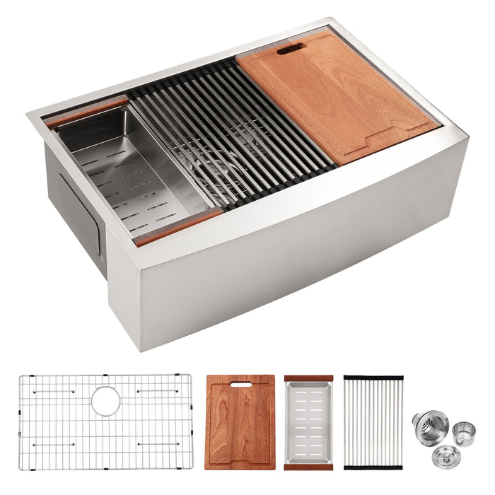 Classic Ceramic Farmhouse Sink Workstation Single Bowl with Durable Finish - Gray or White