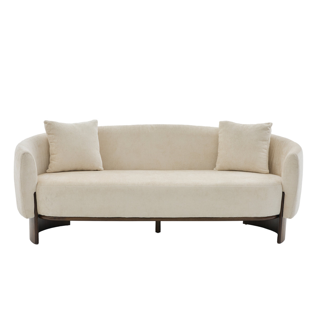 81 in. Curved Boucle Sofa with Wooden Base