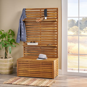 Storage Bench With Rack - Teak - Best Buy Furniture