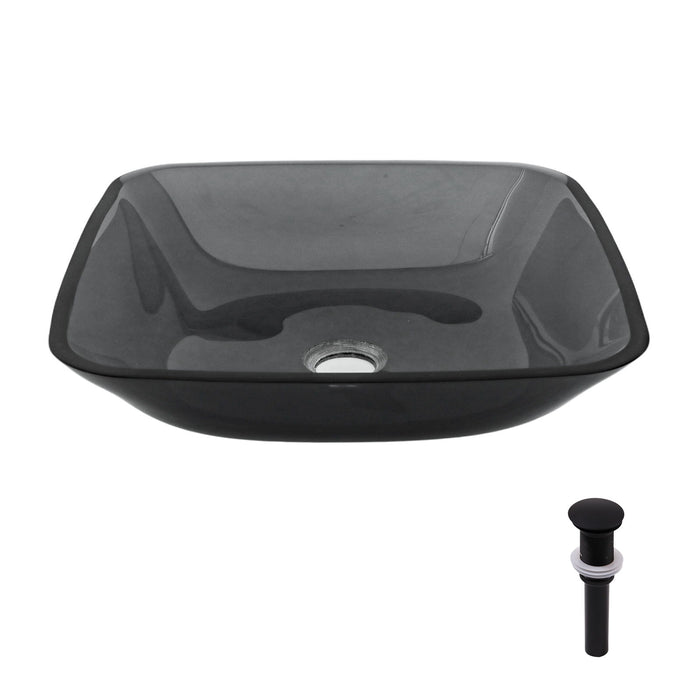 Square Vessel Sink for Bathroom with Pop Up Drain - Gray