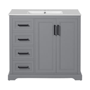 Bathroom Vanity With Sink, Soft Close Doors, Adjustable Shelf & 3 Drawers