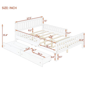 Platform Bed With Guardrails On Both Sides And 2 Storage Drawers