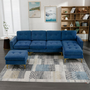Modern L - Shape Convertible Sectional Sofa With Movable Ottoman
