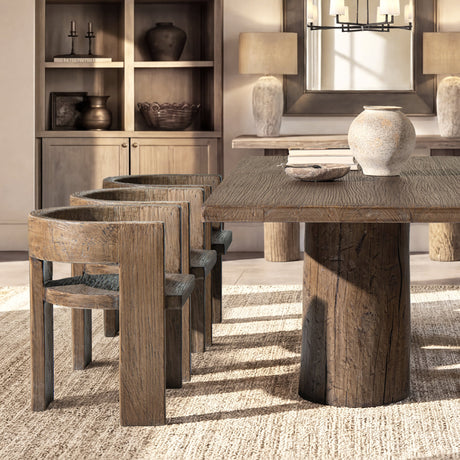 Soren Solid Reclaimed Elm Sculptural Accent Curved Dining Chair, Heritage Medium-Dark Brown