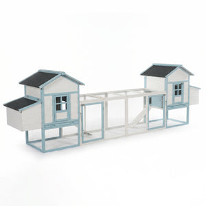 Large Wooden Chicken Coop with Double Nesting Boxes, Outdoor Walk-In Chicken Run with Waterproof Asphalt Roof, Fir Wood Poultry Cage with Pull-Out Dropping Trays