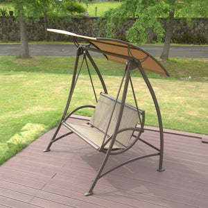 2-Seat Patio Swing Chair with Adjustable Canopy and Steel Frame