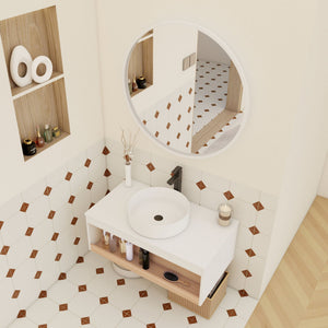 Floating Bathroom Vanity With Glossy Round Vessel Sink