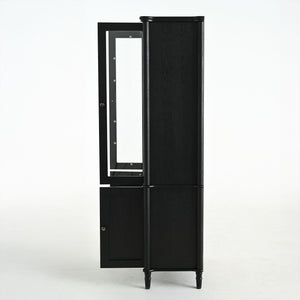 Vintage Display Cabinet With Double Glass Doors, Traditional Style For Collectibles, Ash Wood Veneer, 73.25" Tall - Black / Natural