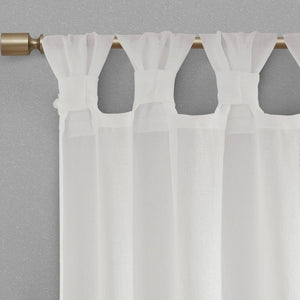 Floral Embroidered Cuff Tab Top Solid Curtain Panel