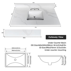 43-Inch Quartz Bathroom Vanity Top