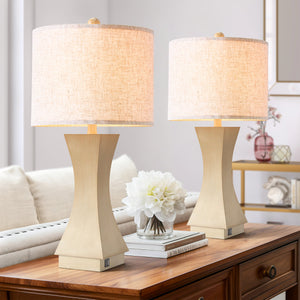 Modern Dimmable Resin Table Lamp with USB Port, 24.5-Inch, Beige, Set of 2