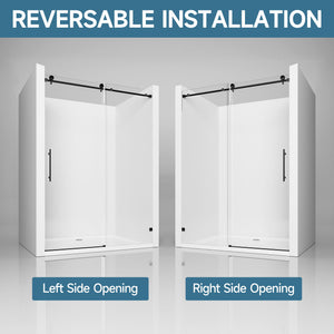 Frameless Single Sliding Soft Close Shower Door, 5 / 16" Clear Nano Coated Tempered Glass And 304 Stainless Steel Handle - Matte Black