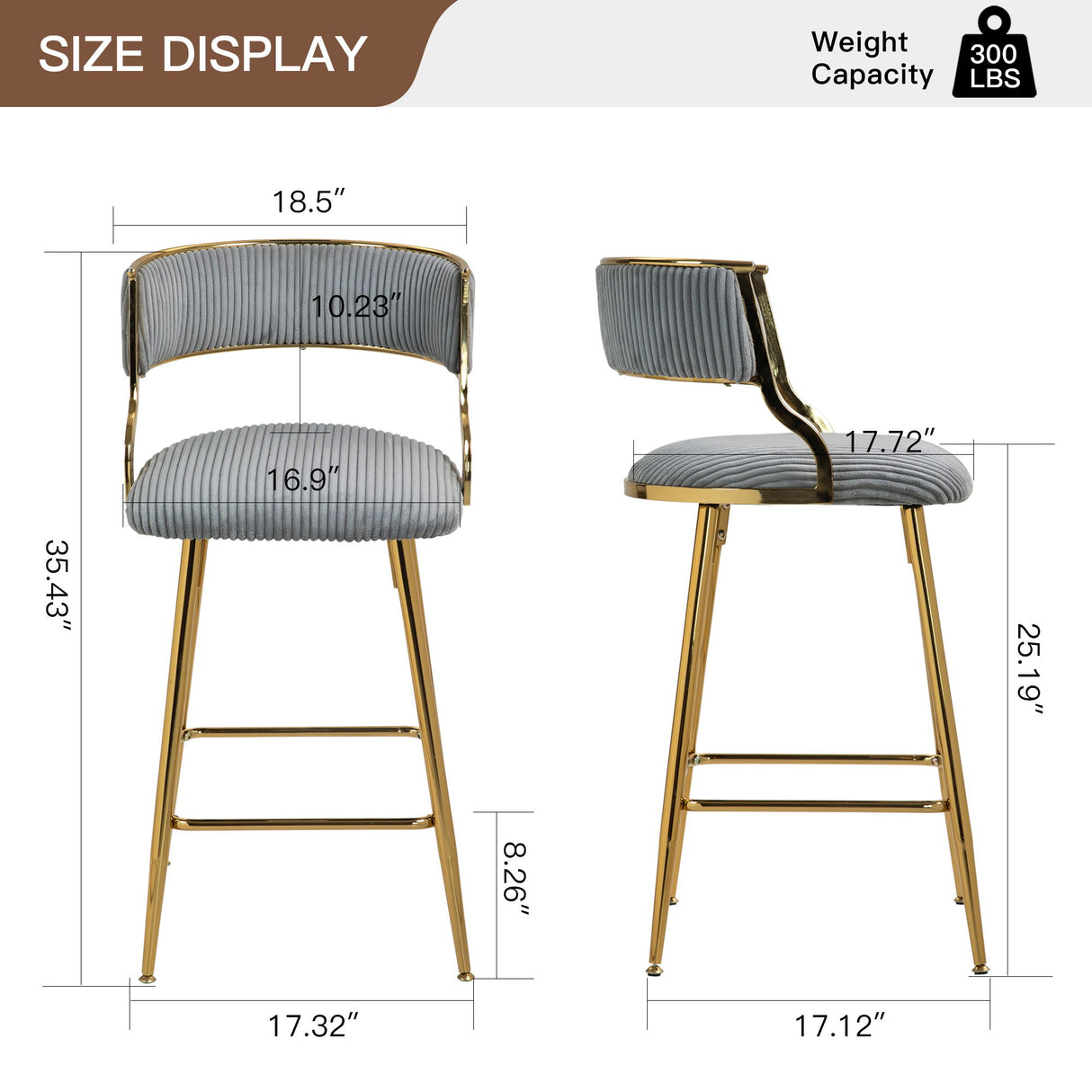 Counter Height Bar Stools With Powder Coating Base And Footrest (Set of 2) -
