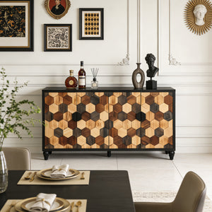 Distressed Storage Cabinet with Honeycomb Pattern