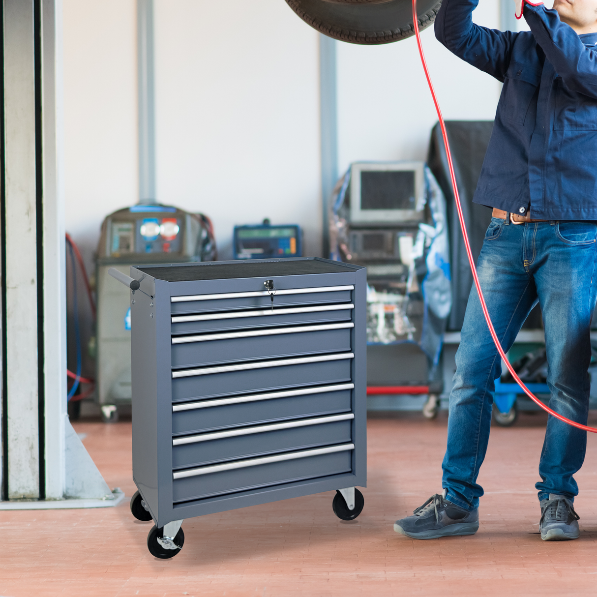 Multifunctional Rolling Tool Chest with 7 Drawers