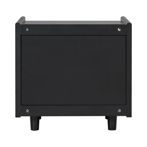 Black Nightstand with Rattan Detail