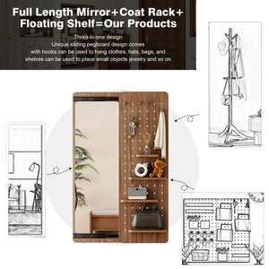Wall Mounted Full Length Mirror With Shelf And Hook