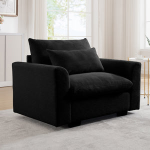Black Corduroy Deep Seat Single Sofa Accent Chair
